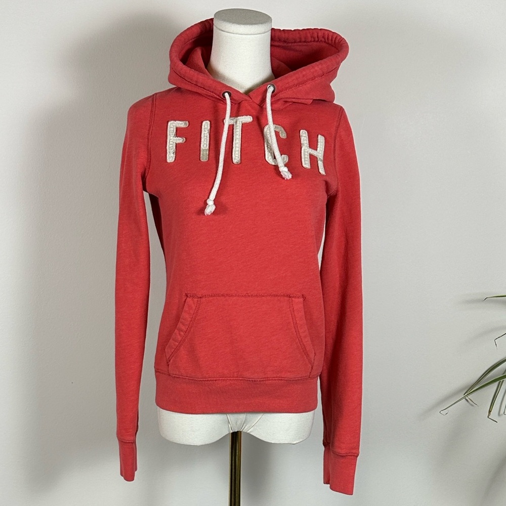 Abercrombie & Fitch Red Hooded Sweatshirt with FITCH Applique